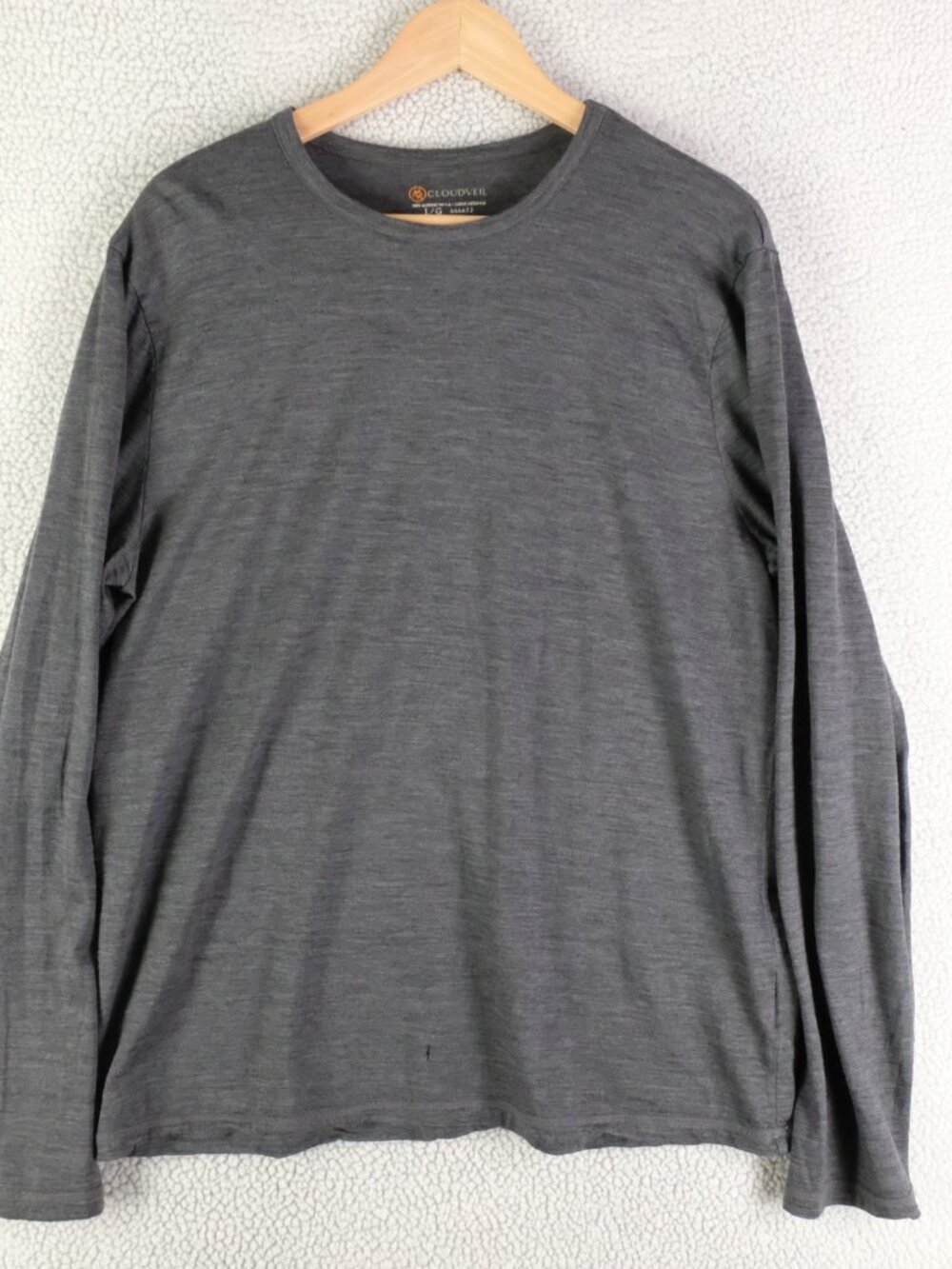 Cloudveil Merino Wool Shirt Mens Large Heathered Gray Base Layer Long Sleeve